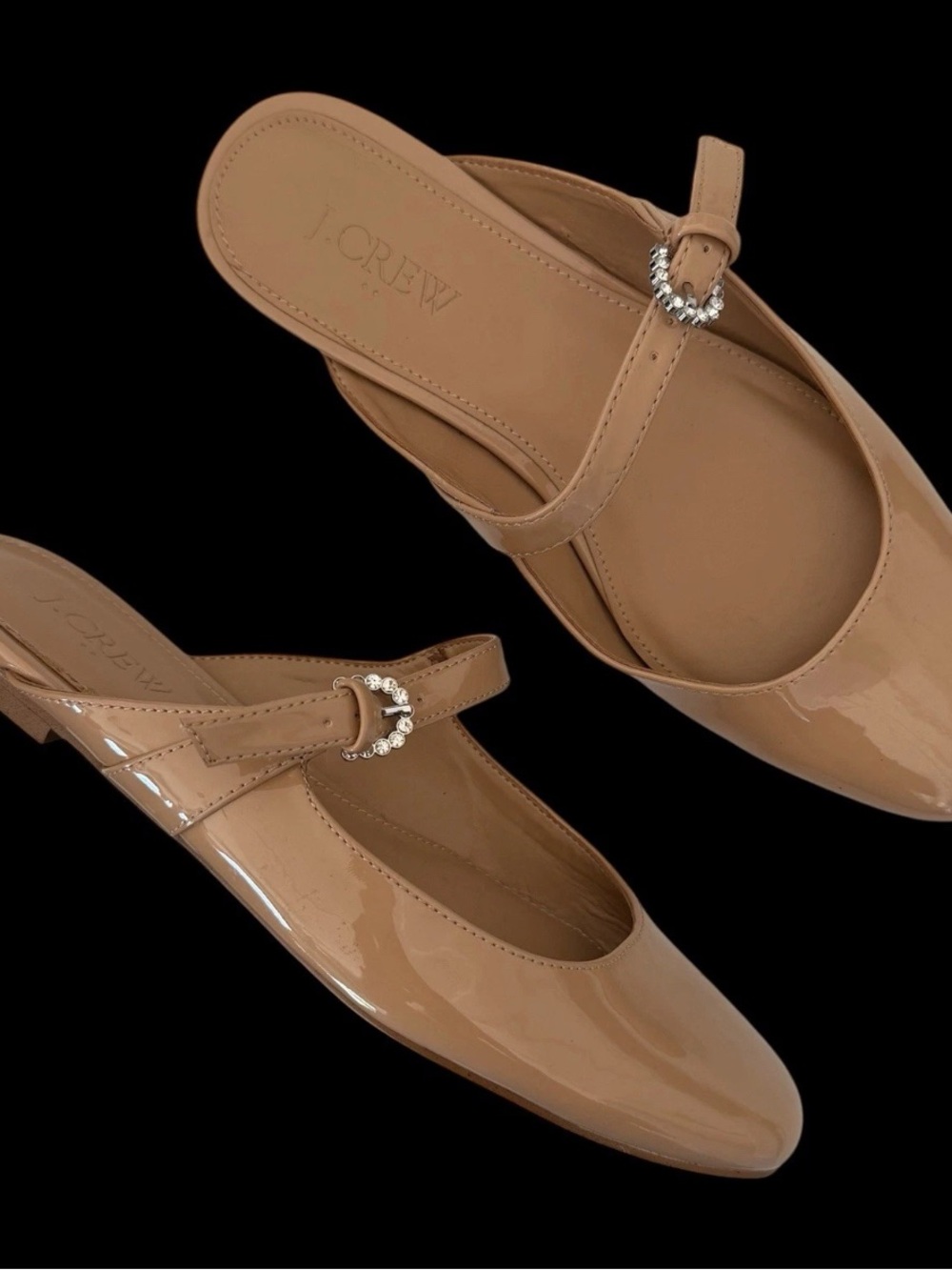 J. Crew Patent Nude Mary Jane Mules with Crystal Buckle